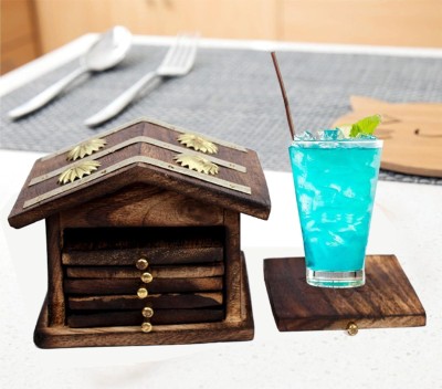 MAJESTIC MART Square Reversible Wood Coaster Set(Pack of 6)