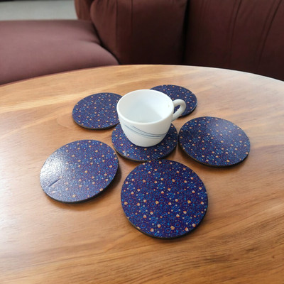 Maefele Round Reversible Medium Density Fibreboard Coaster Set(Pack of 6)