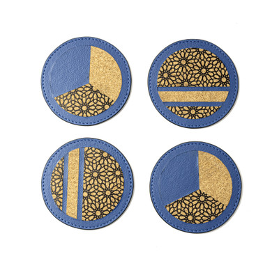 Green Hermitage Round Reversible Leather Coaster Set(Pack of 4)
