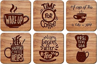 craftinky Square Wood Coaster Set(Pack of 6)