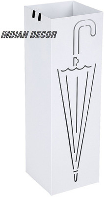 Indian Decor Square Metal Umbrella Holder Large with Drain Tray and Hooks Metal Umbrella Stand(Finish Color - White, Pre-assembled)