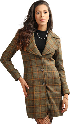 honnete Acrylic Polyester Checkered Coat