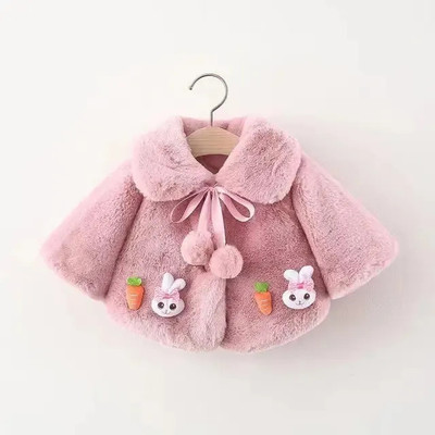 Reshu's Plush Fur Wool, Fur Warm Winter Outerwear Baby Jacket Cape Coat Poncho Self Design Coat
