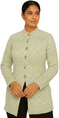 Basis Printed Mandarin Neck Casual Women Light Green Sweater