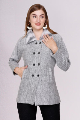 Biwu women pure wool, solid 2 buton style, winter furr Self Design Coat