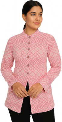 Basis Woven Mandarin Neck Casual Women Pink Sweater