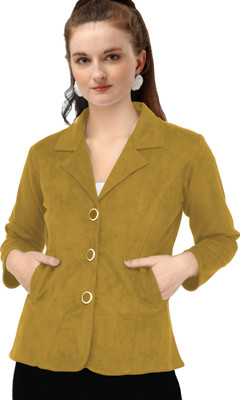 Skyfly Solid Single Breasted Casual Girls Blazer(Brown)