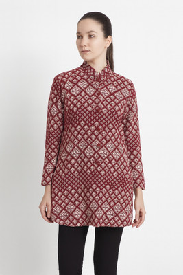 Keshavi Woven Crew Neck Casual Women Maroon Sweater