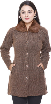 WOOL 4U Self Design Collared Neck Casual Women Grey Sweater
