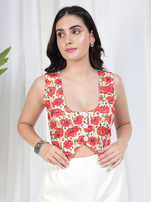 TANDUL Lycra Blend Floral Print Coat