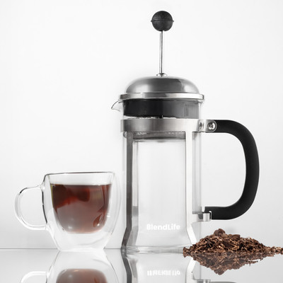 BlendLife French Press Coffee & Tea Maker, 4-Level Filtration System, Glass Carafe - 600ml 2 Cups Coffee Maker(Black)