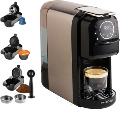 InstaCuppa 3-in-1 Espresso Coffee Maker | Works with Ground Coffee, Pods and Capsules 6 Cups Coffee Maker(Black)