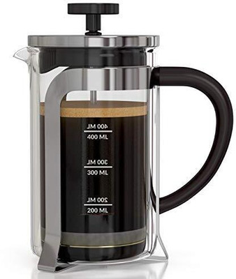InstaCuppa French Press 350 ML,4 Part Superior Filtration System, Borosilicate Carafe 4 Cups Coffee Maker(Silver)
