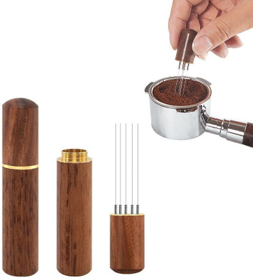 Estervig Coffee Stirrer Needle Distributor Tool 6 Needle with Natural Wooden Handle,Stand Personal Coffee Maker(Brown)