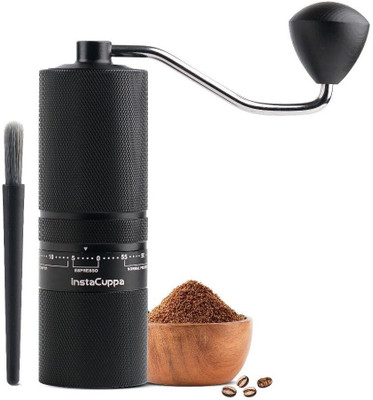 InstaCuppa Manual Coffee Grinder with 55 Grind Setting, Stainless Steel Burr, Easy to Clean 7 Cups Coffee Maker(Black)