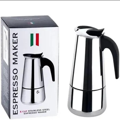 Shri Ji Trader Stainless Steel Espresso Coffee Maker Moka Pot (Silver) (200 ml - 4Cup) 4 Cups Coffee Maker(Silver)