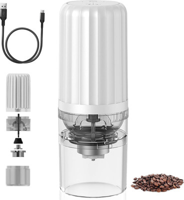 NEWDRU Electric Coffee Grinder, USB Rechargeable Portable Coffee & Spice Grinder 2 Cups Coffee Maker(White)