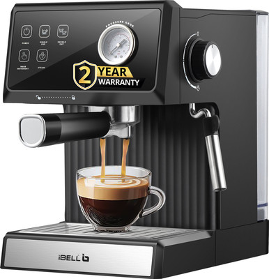 iBELL BARISTAMAX300 Coffee Maker, 1200W, Touch Controls, 20 Bar Pump, Steam Wand,1.8 L Coffee Maker(Black)