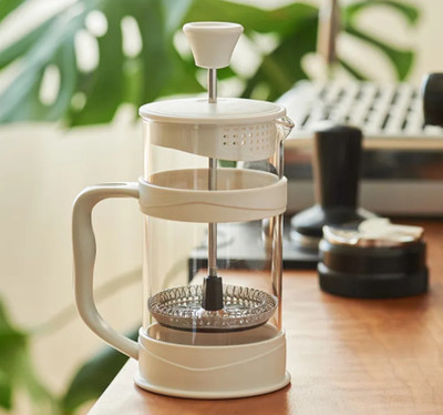 Triglav Coffee French Press 350ml, Heat-resistant glass, stainless steel, double filtered 2 Cups Coffee Maker(Cream)