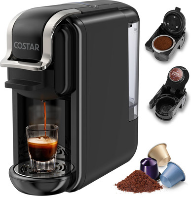 Costar Capsules & Coffee Powder 2-in-1 Espresso Machine, 20 Bar Capsules Maker 8 Cups Coffee Maker(Black)