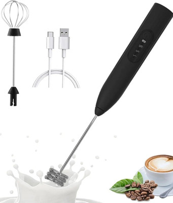 cartxomy Kitchen Milk Frother Handheld USB Rechargeable Coffee Beater/Maker for 2 Whisks 10 Cups Coffee Maker(Black)