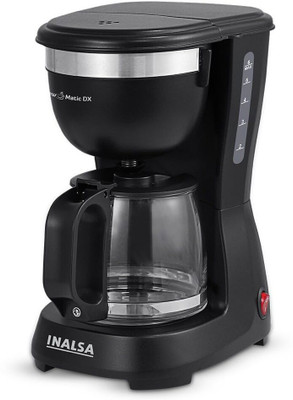 Inalsa Brew Matic DX |Anti Drip|See Through 680ml Carafe|630ml Water Tank |650W 6 Cups Coffee Maker(Black/Silver)