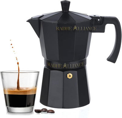 RADHE ALLIANCE Classic Moka Pot, Stovetop,Espresso Coffee Maker, 300ML, Premium Aluminium Built Personal Coffee Maker(Black)