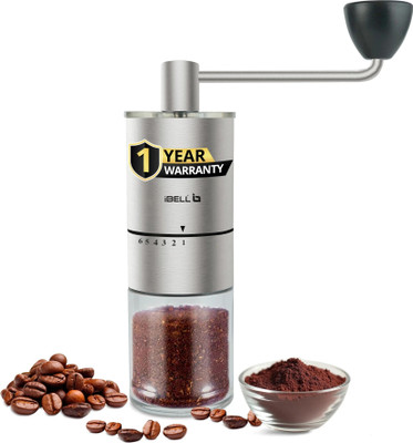 iBELL GRINDX6 Manual Coffee Grinder,6 Adjustable Settings,Glass Jar,Detachable Handle, 6 Cups Coffee Maker(Silver)