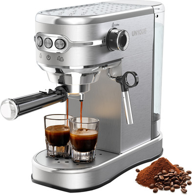 UN1QUE 20 Bar Espresso Coffee Machine with Steam Wand for Latte Espresso and Cappuccino 8 Cups Coffee Maker(Silver)