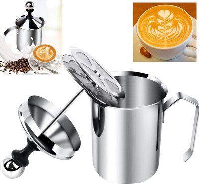HRK Enterprise Stainless Steel Manual Milk Frother Handheld 400ml Coffee Foam Maker 2 Cups Coffee Maker(Multicolor)