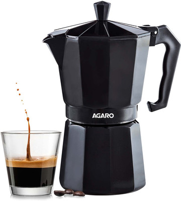 AGARO Classic Moka Pot, Stovetop Espresso, Premium Aluminium Built, 6 Cups Coffee Maker(Black)
