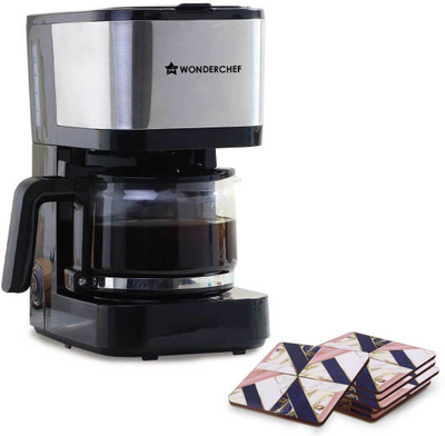 WONDERCHEF Regalia Pronto Coffee Maker + Coaster Set Gift Combo 6 Cups Coffee Maker(Black, Multicolor)