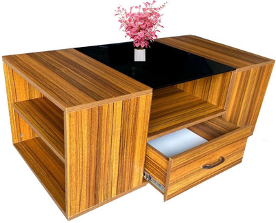 SPECIALITY PANELS MONALISA glass table with drawer storage Glass Coffee Table(Finish Color - Wild Wood Dark texture, Knock Down)