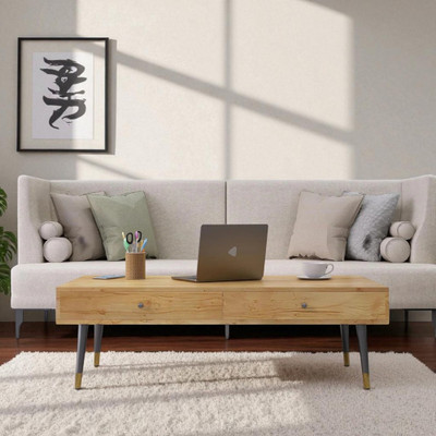 Radha Impex Avenza Multi-Utility Wooden Coffee Table Engineered Wood Coffee Table(Finish Color - Natural Oak, Pre-assembled)