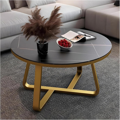 Yusha handicrafts Modern Center Round Coffee Table Classic Stacking table Multipurpose Table Engineered Wood Coffee Table(Finish Color - Gold & Black, Pre-assembled)