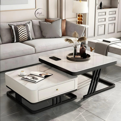 UWICRAFTS Metal Frame 20X20 Square Set of 2 Coffee Tables, Stacking Center Tables Engineered Wood Coffee Table(Finish Color - Black,White, DIY(Do-It-Yourself))