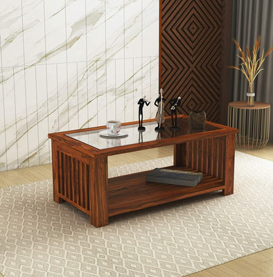 Ganpati Arts Sheesham Wood Maharaja Coffee/Tea/Wooden Sofa Center Table For Livingroom/Home Glass Coffee Table(Finish Color - Natural, DIY(Do-It-Yourself))
