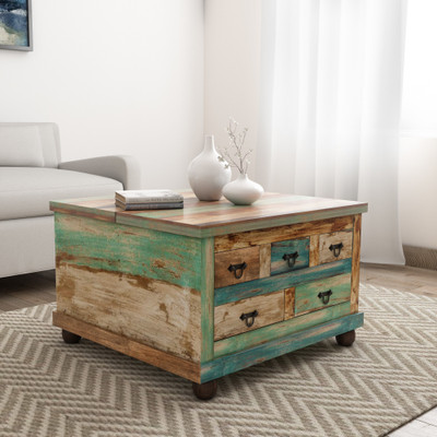THE ATTIC Rustic Solid Wood Coffee Table(Finish Color - Multicolor, Pre-assembled)