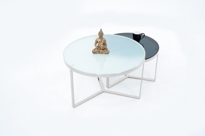 Amalfi Glass Coffee Table(Finish Color - SILVER/White & Black Top, Pre-assembled)