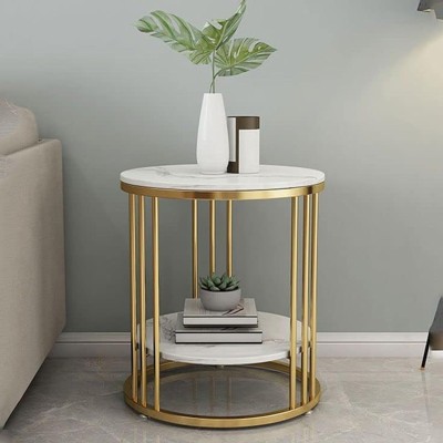 Craftmakers Maharaja Style Round End Table & Side Table for Small Spaces, Coffee Snack Table Metal Coffee Table(Finish Color - Gold & White NP, DIY(Do-It-Yourself))