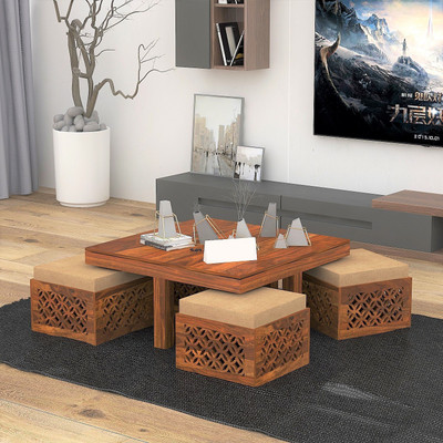 Custom Decor Contemporary CNC Coffee Table Sheesham Wood Solid Wood Coffee Table(Finish Color - Matt Polish Finish, Pre-assembled)