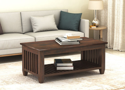 THANGLALA Louis Acacia (Kasia), Center Table, Tea Table With Storage, Solid Wood Coffee Table(Finish Color - Walnut Finish, Pre-assembled)