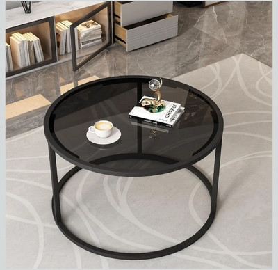 ALHD Ms-DF232580 Glass Coffee Table(Finish Color - Full black, Pre-assembled)