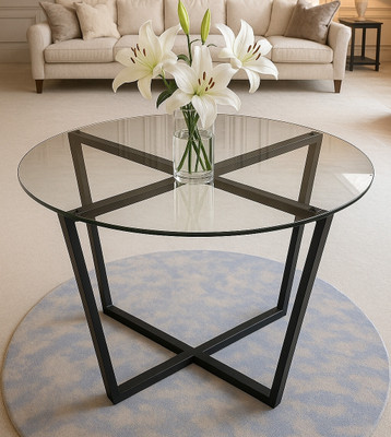 ALHD Ms-A5H3432 Glass Coffee Table(Finish Color - Black glass top Black fream metal, Pre-assembled)