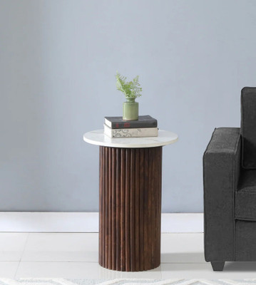 Radha Impex Modern Zenith Round Wood Side Table Engineered Wood Coffee Table(Finish Color - Top White, Base Brown, Pre-assembled)