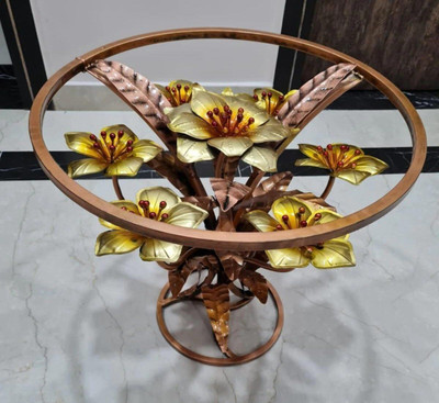 Lakecity group Lakecity Group Handcrafted Metal Flower Base Table with Glass Top Holder Glass Coffee Table(Finish Color - Multicolor, Knock Down)
