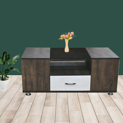 SPECIALITY PANELS Coffee/tea table with toughened glass & Drawer storage Glass Coffee Table(Finish Color - White & Choco Silk Texture, Knock Down)