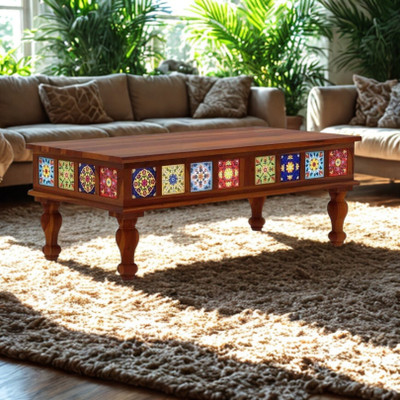 Pandit Wooden Art Sheesham Wood Coffee Table -Tile Center Table For Living Room And Bedroom Solid Wood Coffee Table(Finish Color - Honey Finish, Pre-assembled)