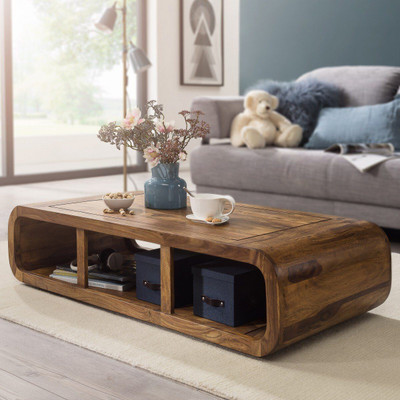 Sona Handicrafts Sheesham Wood Center Table with Storage Solid Wood Coffee Table(Finish Color - Natural Teak Finish, Pre-assembled)