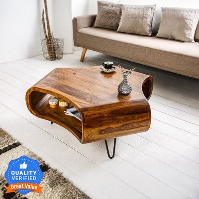 Douceur Furnitures Solid Wood Coffee Table With 3 Side-Space For Living Room/Hotel/Cafe. Solid Wood Coffee Table(Finish Color - Natural Finish, DIY(Do-It-Yourself))